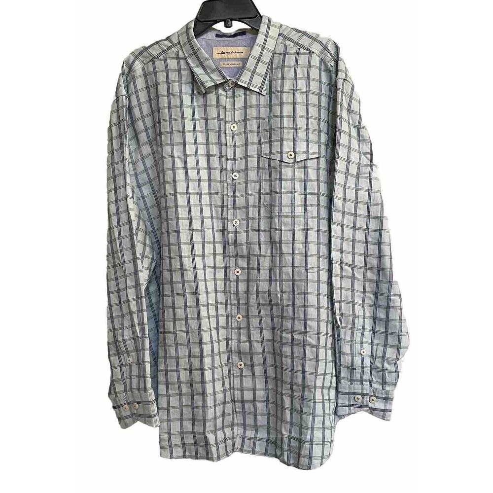 Tommy Bahama Shirt Island Modern Fit Linen Blend Long Sleeve Button Up Camp XXL‎